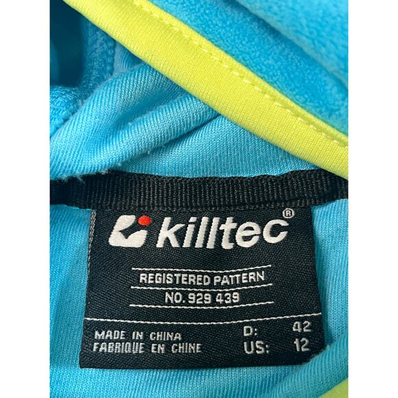 Killtec Technical Teal Hoodie Full Zip Jacket Floral Pattern Neon Yellow‎ Trim - Picture 7 of 9